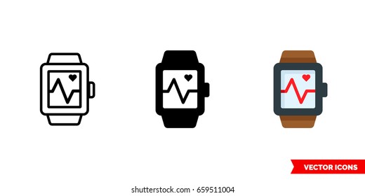 Pulse monitor icon of 3 types: color, black and white, outline. Isolated vector sign symbol.