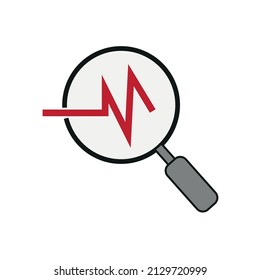Pulse monitor icon. Magnifying glass icon, pulse icon vector sign. Icon, monitor, beat, black, cardiogram, cardiograph, cardiology, care, design, detective, discovery