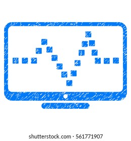 Pulse Monitoring grainy textured icon for overlay watermark stamps. Flat symbol with scratched texture. Dotted vector blue ink rubber seal stamp with grunge design. Designed with square dots.