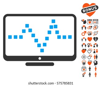 Pulse Monitoring pictograph with bonus amour icon set. Vector illustration style is flat iconic elements for web design, app user interfaces.