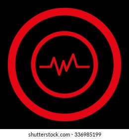 Pulse Monitoring vector icon. Style is flat rounded symbol, red color, rounded angles, black background.