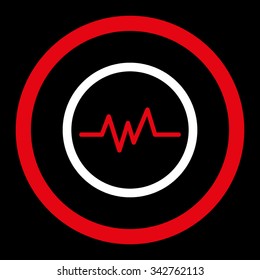 Pulse Monitoring vector icon. Style is bicolor flat rounded symbol, red and white colors, rounded angles, black background.