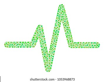 Pulse mosaic of round dots in various sizes and green color tinges. Dots are grouped into pulse vector illustration. Ecological vector design concept.