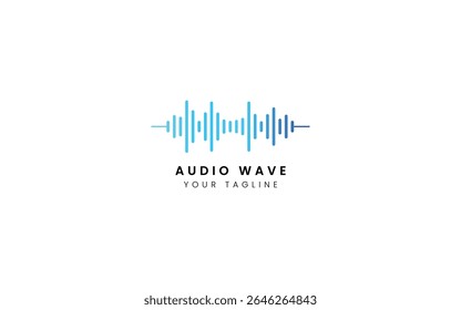 Elemento player de música de pulso. Logo template música eletrônica, equalizador, loja, dj, boate, disco. Conceito de logotipo de onda de áudio, Tecnologia de multimídia temática, Forma abstrata