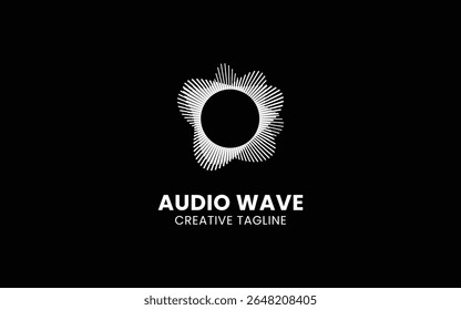 Elemento player de música de pulso. Logo template música eletrônica, equalizador, loja, dj, boate, disco. Conceito de logotipo de onda de áudio, tecnologia multimídia temática