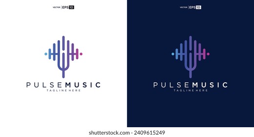 Elemento del logotipo del reproductor de música Pulse. Plantilla de logotipo: música electrónica, ecualizador, tienda, concepto de logotipo de ondas de audio.