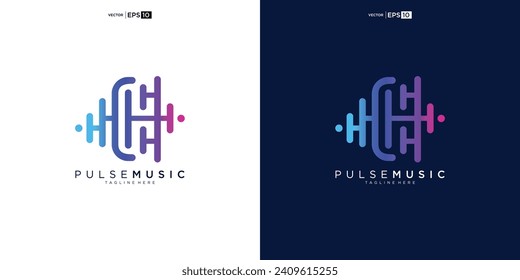 Elemento del logotipo del reproductor de música Pulse. Plantilla de logotipo: música electrónica, ecualizador, tienda, concepto de logotipo de ondas de audio.