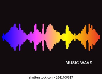Pulse music player silhouette on black background. Audio colorful wave logo. Vector rainbow equalizer element