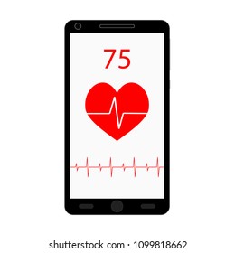Pulse on smartphone application. Vector heart rate app, illustration of mobile health monitoring