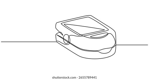 Oxímetro de pulso desenho contínuo de uma linha design minimalismo, contínuo de uma linha arte desenho oxímetro de pulso no dedo. Dispositivo digital para medir a saturação de oxigênio em humanos, desenho de uma única linha.