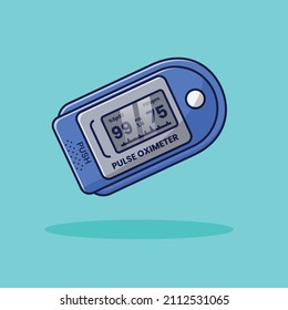 Pulse Oximeter Flat Vector Illustration Icon On Blue Background for web, landing page, sticker, banner, card, clip-art