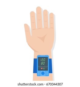Pulse oximeter icon. Pulse measurement, determining heart rate. Vector illustration.