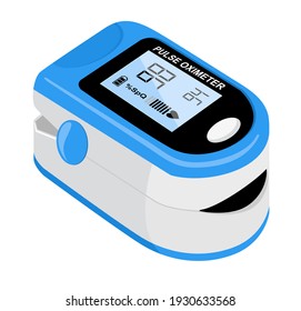 Pulse Oximeter Icon On The Median Finger For Measuring Oxygen In The Blood. Health Care For Blood Saturation Test. Vector Illustration