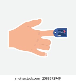 Pulse Oximeter Illustration.  Illustration of a hand using a pulse oximeter to measure oxygen saturation and heart rate. Ideal for medical and healthcare content