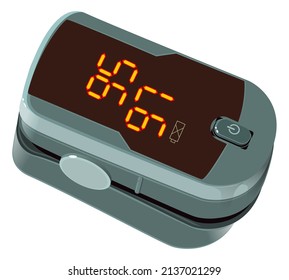 Pulse oximeter medical device for determining level of oxygen in blood. Vector illustration isolated on white