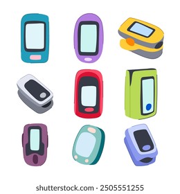 pulse oximeter set cartoon. spo monitor, health device, fingertip measurement pulse oximeter sign. isolated symbol vector illustration