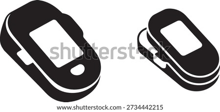Pulse oximeter silhouette icon set, finger oxygen saturation monitor