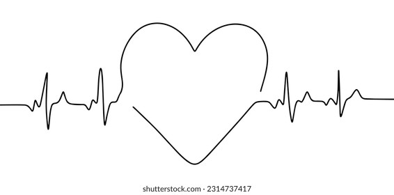 El pulso de una persona pasa al corazón. Cardiograma. Día Mundial del Cardiólogo. Un dibujo de línea para diferentes usos. Ilustración vectorial.