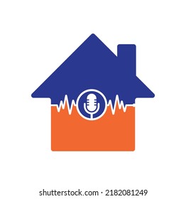 Pulse Podcast Home Form Konzept Logo Vektorgrafik. Design-Vorlage für Podcast-Heartbeat-Logos