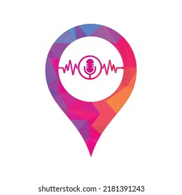 Pulse podcast map pin shape concept logo vector. Podcast Heartbeat Line Logo Design Vector Template