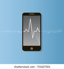 Pulse rate on the smart phone screen. health care collection. pulse or heart beat illustration