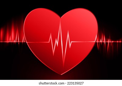 pulse red heart glossy web icon on dark red background. Light Abstract Technology background for computer graphic website and internet.