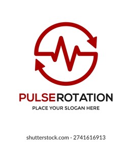 Pulse rotation logo featuring a heartbeat rhythm line within a circular arrow frame for health and motion.