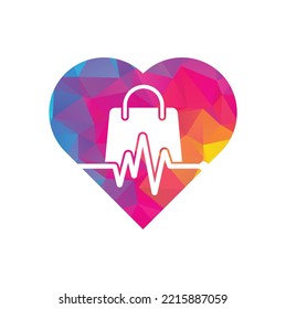 Concepto de la forma del corazón de la tienda de pulsos Vector de diseño de la plantilla de logotipo. Vector de concepto del logotipo de la bolsa de mantenimiento. Plantilla de logotipo de Health Shop	