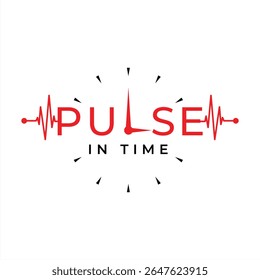 Pulse In Time Logo Design with Heartbeat and Clock Elements Medical and Healthcare Company Branding Illustration