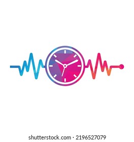 Pulse Time Logo Template Design Vector. Heart beat and time logo design icon.