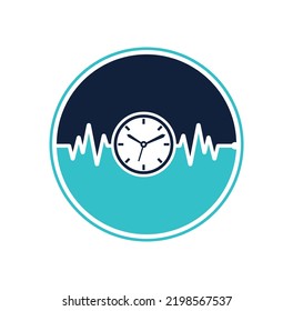 Pulse Time Logo Template Design Vector. Heart beat and time logo design icon.