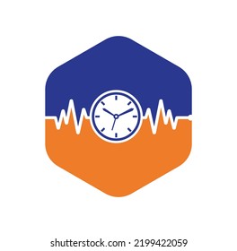 Pulse Time Logo Template Design Vector. Heart beat and time logo design icon.