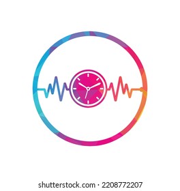 Pulse Time Logo Template Design Vector. Heart beat and time logo design icon.
