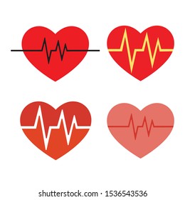 pulse trace heart, electrocardiogram heart and pulse trace icon design vector set 