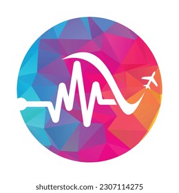 Pulse Travel Logo Template Design Vector. Heart beat and plane vector logo design icon.