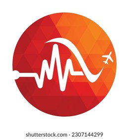 Pulse Travel Logo Template Design Vector. Heart beat and plane vector logo design icon.