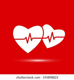 Pulse two hearts.vector illustration. Flat design style