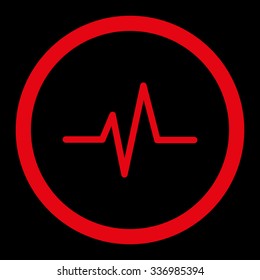 Pulse vector icon. Style is flat rounded symbol, red color, rounded angles, black background.