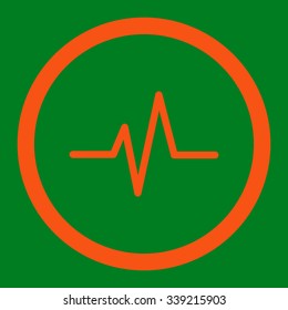 Pulse vector icon. Style is flat rounded symbol, orange color, rounded angles, green background.
