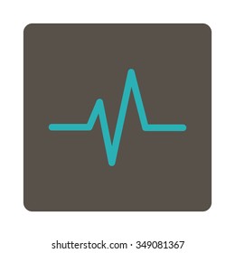 Pulse vector icon. Style is flat rounded square button, cyan and grey colors, white background.