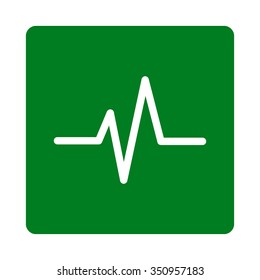 Pulse vector icon. Style is flat rounded square button, white and green colors, white background.