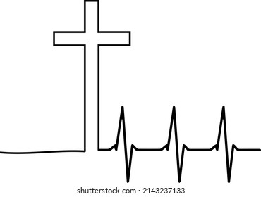 Pulse vector line icon. Wrist with cross of Jesus Christ isolated on transparent background. Heartbeat, cardiogram.
Life through the death of Jesus Christ. Easter. True sense. God gave us eternal life