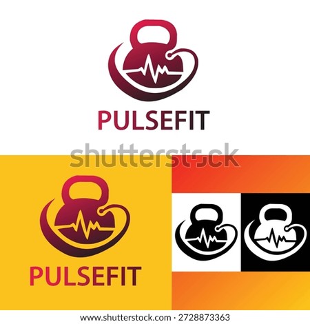 PulseFit kettlebell logo designed for functional training gyms, fitness studios, strength programs, and athletic brands emphasizing power and endurance.