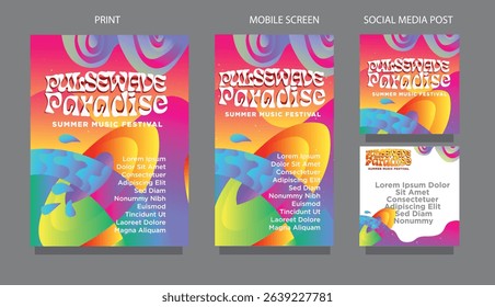 pulsewave paradise. Vibrant Fluid Wave Abstract  Summer Music Template for Social Media and Mobile. fluid design template for print, mobile screen and social media post vector illustration