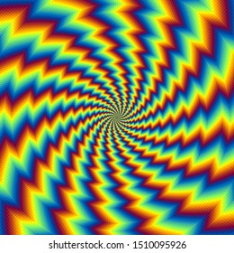 Pulsing fiery background. Spin illusion.