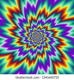 Pulsing fiery flower. Optical illusion of movement.