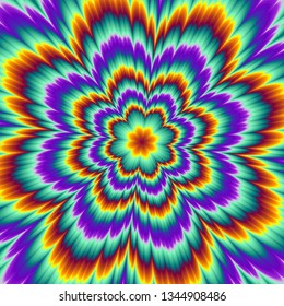 Pulsing fiery flower. Optical illusion of movement.
