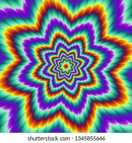 Pulsing fiery flower. Optical illusion of movement