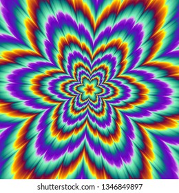 Pulsing fiery flower. Optical illusion of movement.