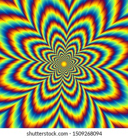 Pulsing fiery flower. Optical illusion of movement.